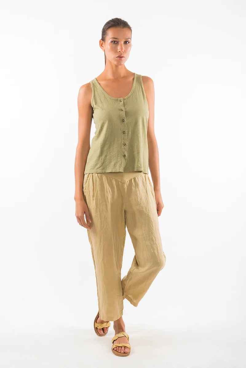 RAVENS VIEW IBIZA RAVENS VIEW IBIZA Damen vegan Leinenhose Sophia Dark Aloe, Hellgrün, – Produktbild 1 von 2