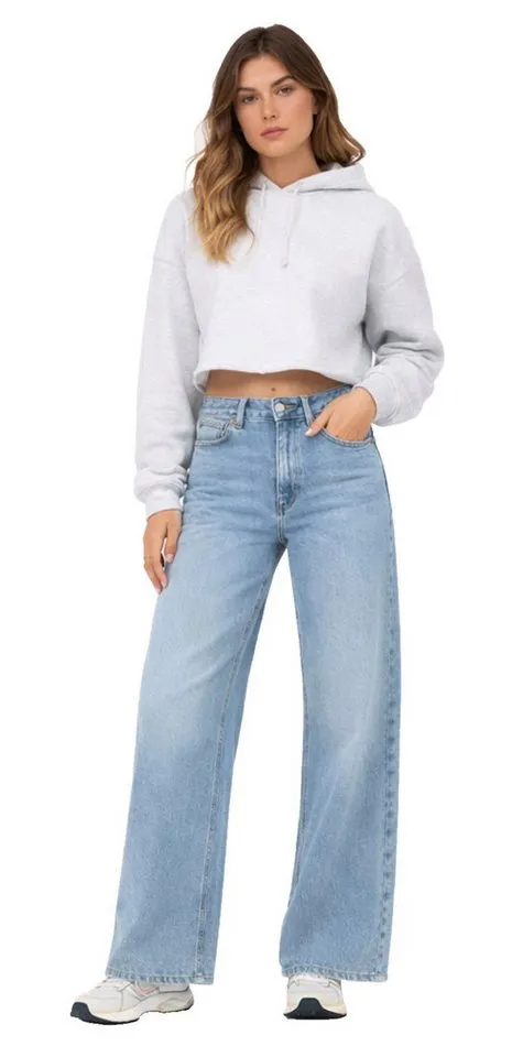 Only Only Bootcut-Jeans ONLMADISON Damen Jeans Wide Leg High Waist Hellblau Denim 15282975 verleiht jedem Outfit eine zeitgemäße, modische Note., Blau, – Produktbild 1 von 5