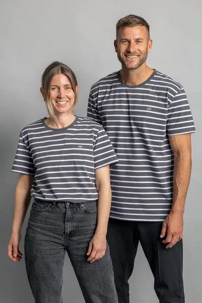 DIRTS dirts Striped T-Shirt, Charcoal / white, – Produktbild 1 von 4