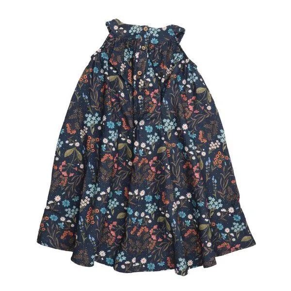 Walkiddy Bio-Baumwolle Floral Night Flared Dress Blau - GOTS-Zertifizierte umweltfreundliche & faire Mode – Walkiddy, Blau, – Produktbild 2 von 3