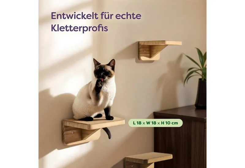 Knupis Kratzbaum Katzen Spiel Kletterwand 3er Set – FSC® Kiefernholz - Katzentreppe, Rutschfestes Vlies - Einfache Montage - Hohe Belastbarkeit bis 30kg, Beige, – Produktbild 1 von 5