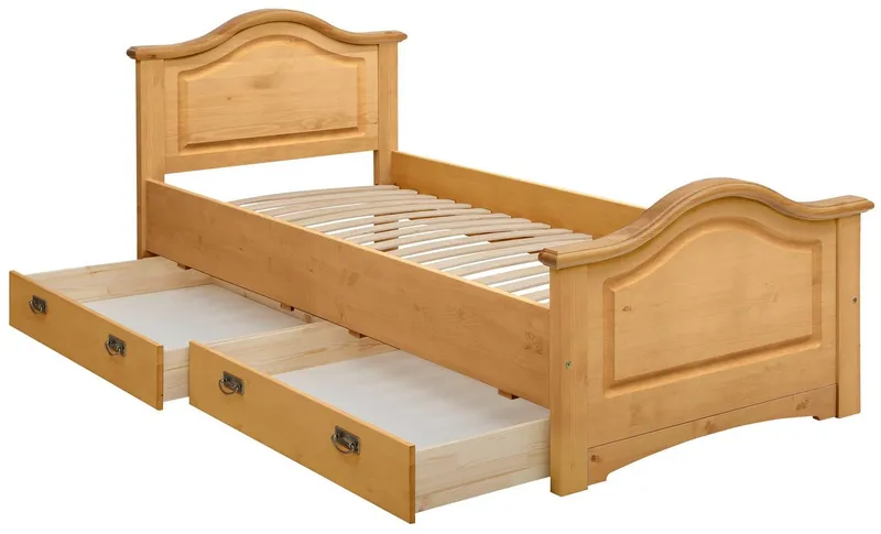 OTTO home Massivholzbett Konrad, Stauraumbett, Messinggriffe, rustikaler Landhausstil, mit FSC®-zertifiziertem Massivholz, Liegehöhe 40 cm, Beige, – Produktbild 5 von 5