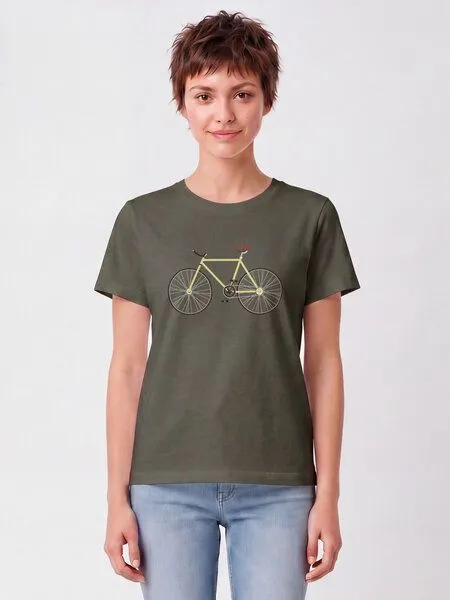 watapparel watapparel T-Shirt Frauen Yellow Bike, Khaki, – Produktbild 2 von 2