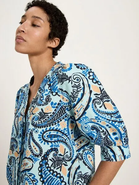 LANIUS LANIUS 3/4 Arm Bluse (GOTS) aus Bio-Leinen, Print paisley mint, – Produktbild 4 von 4