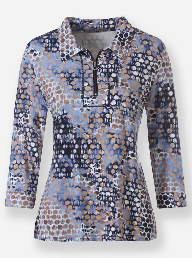 Witt Poloshirt bleu-sesam-bedruckt, Bleu-sesam-bedruckt, – Produktbild 2 von 2