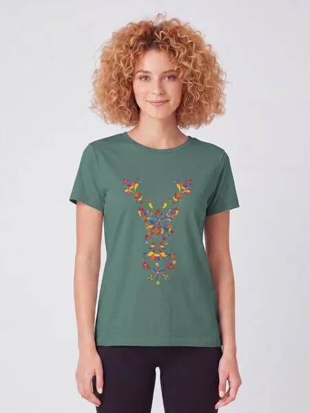watapparel watapparel T-Shirt Frauen Floral Deer, Green bay, – Produktbild 2 von 2