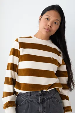 TWOTHIRDS TWOTHIRDS Damen vegan Sweatshirt Hawi Goldbraun Gestreift – Produktbild 1 von 1