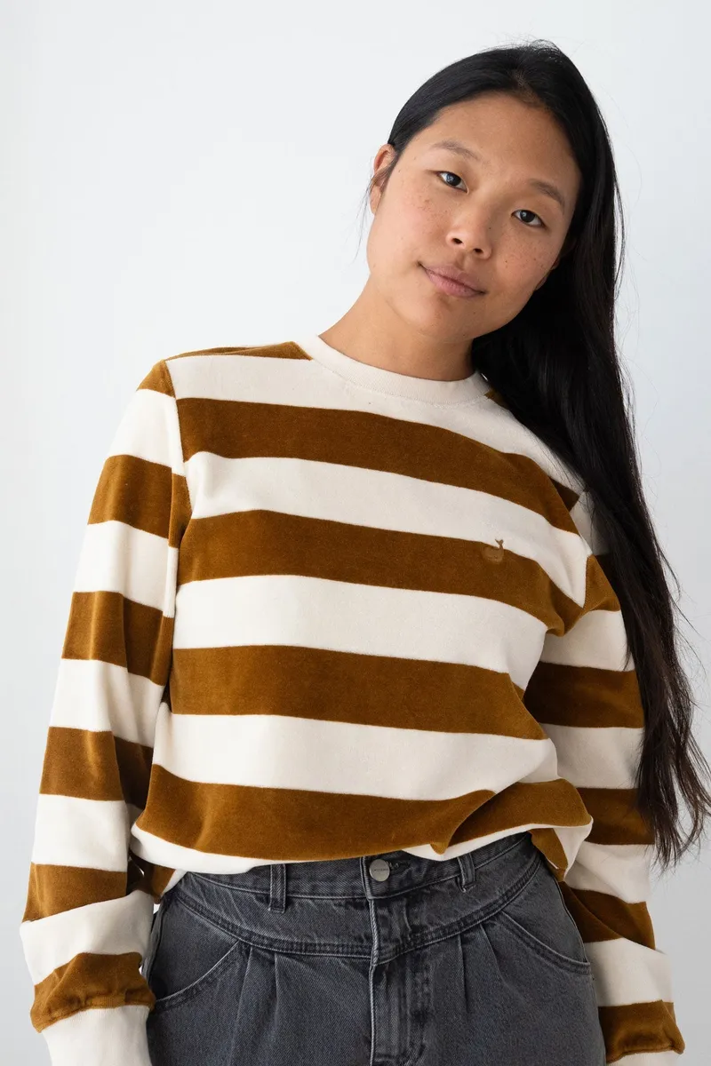 TWOTHIRDS TWOTHIRDS Damen vegan Sweatshirt Hawi Goldbraun Gestreift, Braun, – Produktbild 1 von 2