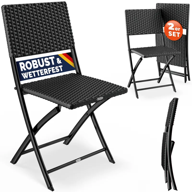 Casaria® Polyrattan Klappstuhl Rom 2er-Set Schwarz – Produktbild 1 von 2