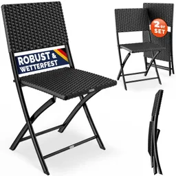 Casaria® Polyrattan Klappstuhl Rom 2er-Set Schwarz – Produktbild 1 von 1