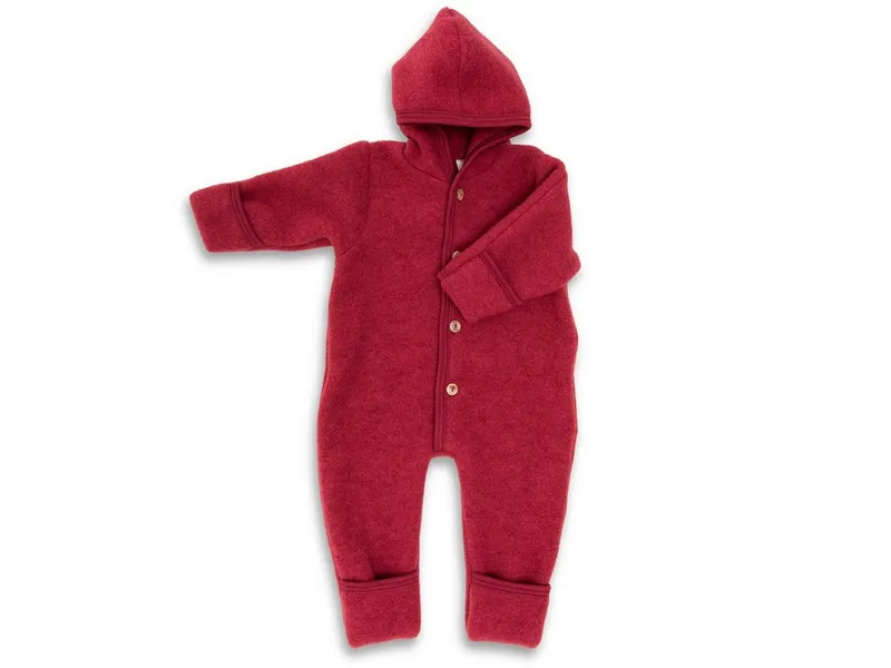 Engel Naturkleidung Overall (1-tlg) Baby Fleece Overall mit Kapuze aus Bio Merinoschurwolle, Rot, – Produktbild 1 von 3