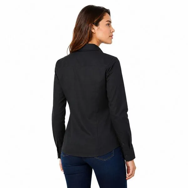 Bruno Barella Bruno Barella Damen Business Hemdbluse aus ägäischer Bio-Baumwolle – Regular Fit mit Brusttasche, Schwarz, – Produktbild 3 von 3