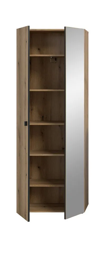 furnling Garderobenschrank Stalon ausziehbare Kleiderstange, Rillenfräsung in Paneeloptik, Höhe 192 cm, Braun, – Produktbild 4 von 5