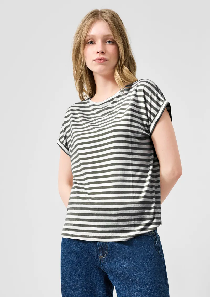 QS QS T-Shirt aus Lyocellmix, Grau|creme, – Produktbild 2 von 3
