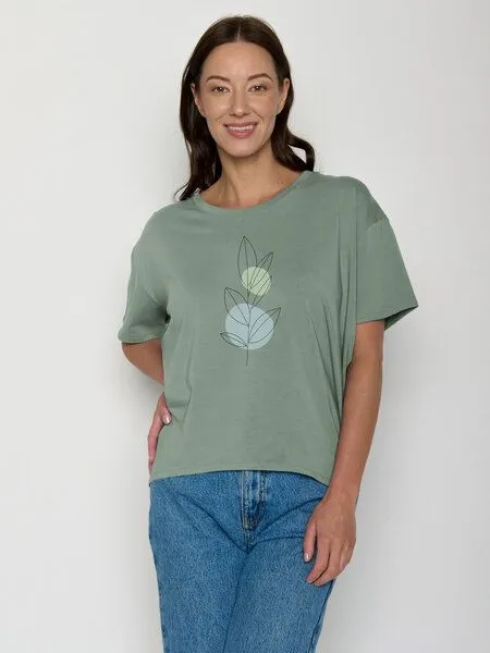 GreenBomb GREENBOMB Bloom Classic Feel - Lässiges T-Shirt aus Bio-Baumwoll-Mix / hochwertiger Print / GOTS / Fair & Vegan, Grün (blassgrün), – Produktbild 1 von 4