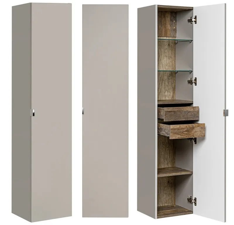 Lomadox Hochschrank PUEBLA-56-TAUPE Badmöbel in taupe mit Vintage Oak Eiche, 2 Türen, : 35/160/33 cm, Beige|braun, – Produktbild 1 von 5