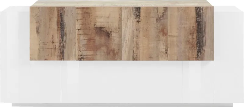 Home affaire Sideboard Coro, Kommode, Schrank, Kredenz, grifflos mit Einlegeböden, 1 Klappe, 6 Türen, Doppeltiefe, B/T/H 200x86x45cm, Weiß, – Produktbild 3 von 5
