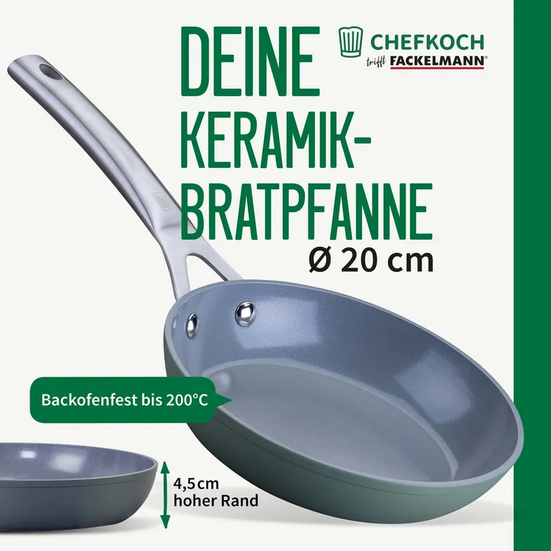 Chefkoch trifft Fackelmann Chefkoch trifft Fackelmann Bratpfanne Stuttgart, keramische Antihaft-Beschichtung, Ø20cm – Produktbild 3 von 3