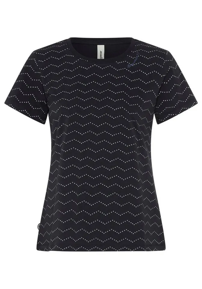ragwear ragwear Kurzarmshirt MINTTA ZIG ZAG O in Zick-Zack-Optik mit Markenschriftzug am Ausschnitt, Blau, – Produktbild 4 von 4