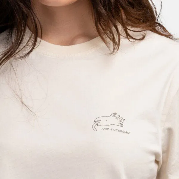 Natural Vibes Natural Vibes T-Shirt Cat Nap Bio GOTS | Bio T-Shirt | Weißes T-Shirt | Herren T-Shirt | – Produktbild 2 von 4