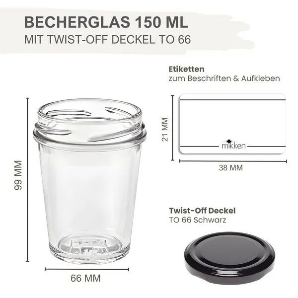 mikken mikken 100 Dessertgläser 150 ml Einmachgläser mit Schraubdeckel, Schwarz, – Produktbild 3 von 3