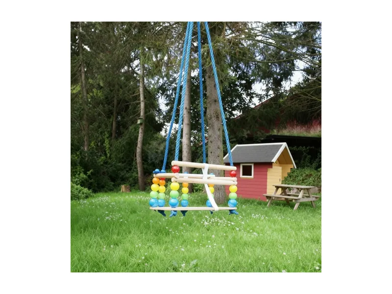 Hess Holzspielzeug Hess Holzspielzeug Babyschaukel und Kleinkindschaukel Gitterschaukel de Luxe, Natur, rot, mehrfarbig, – Produktbild 2 von 2
