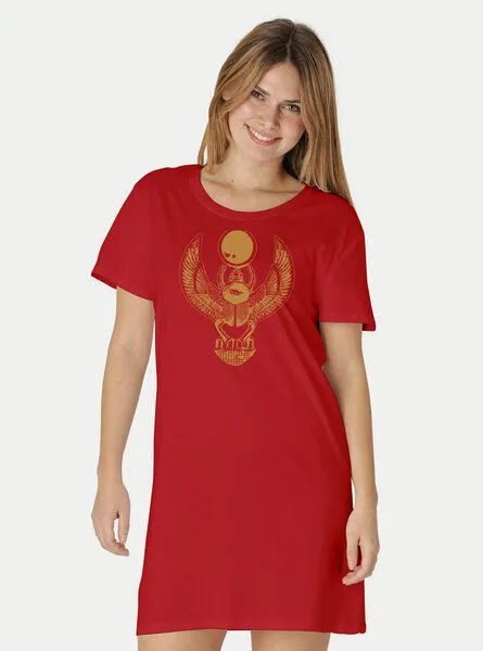 Peaces.bio - handbedruckte Biomode Peaces.bio - handbedruckte Biomode Longshirt Cheper Damen, Rot, – Produktbild 2 von 2