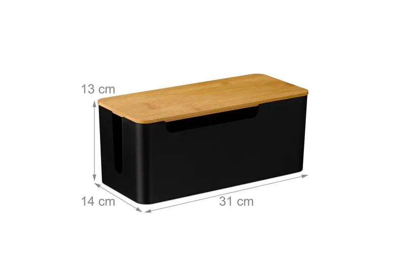 RELAXDAYS RELAXDAYS Kabelbox Schwarze Kabelbox mit Bambusdeckel, (1-tlg), Braun|schwarz, – Produktbild 4 von 5