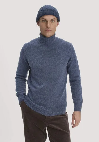 hessnatur hessnatur Rollkragen-Pullover Regular aus Bio-Merinowolle und Bio-Baumwolle, Mitternachtsblau, – Produktbild 1 von 4