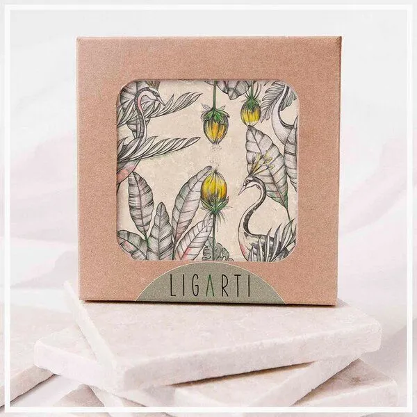 LIGARTI Fliesenuntersetzer »Königskraniche« von LIGARTI | Design Untersetzer | Natursteinfliese – Produktbild 1 von 2