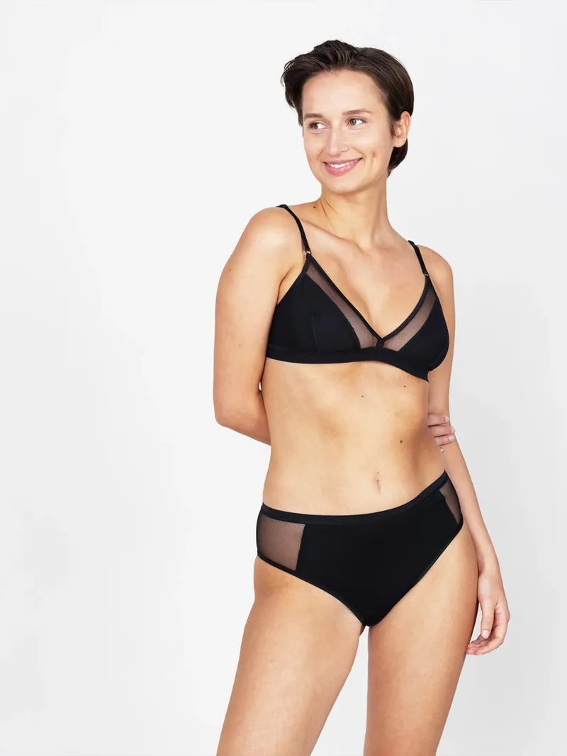 erlich textil erlich textil Jule bügelloses Mesh Bustier aus weichem Modal, Schwarz, – Produktbild 1 von 5