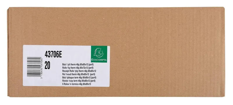 Exacompta Exacompta Endlospapier 20x Rolle 1-lagig thermisch Kasse 55g B: 80mm L: 172m Weiß 43706E, Kassenrollen, Weiß, – Produktbild 4 von 5