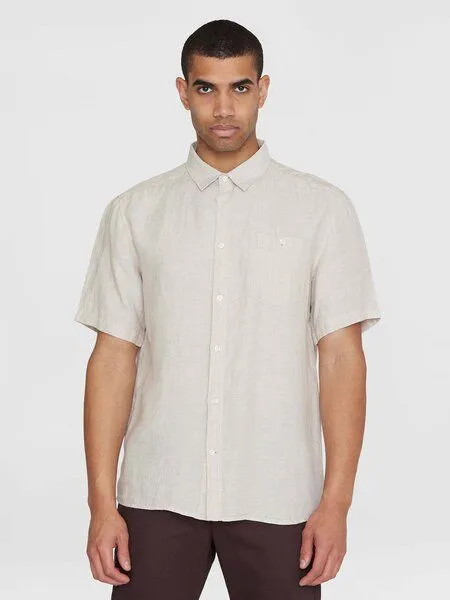KnowledgeCotton Apparel KnowledgeCotton Apparel Hemd - Regular Linen Short Sleeve Shirt - aus 100% Leinen, Yarndyed light feather gray, – Produktbild 1 von 4