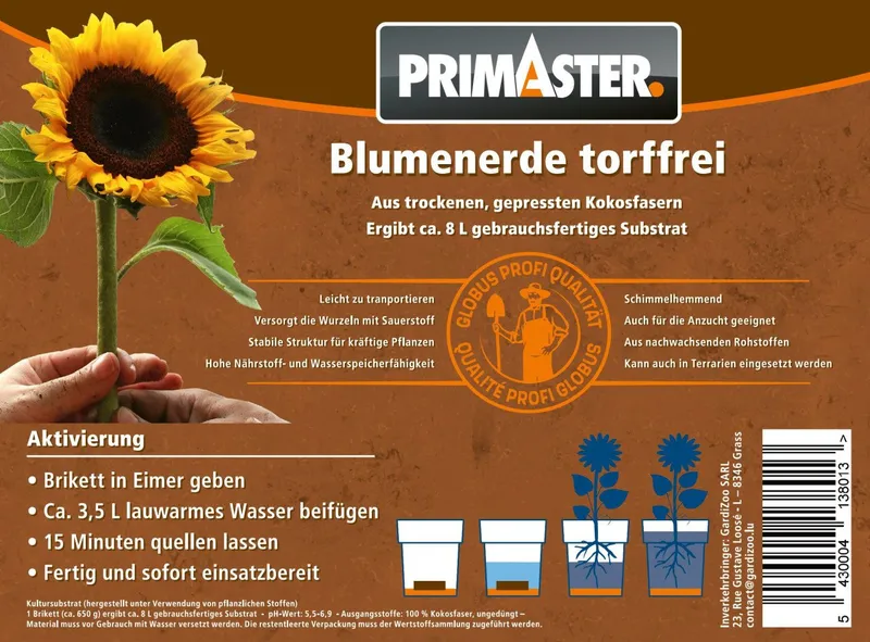 Primaster Blumenerde Primaster Blumenerde torffrei Brikett für 8 Liter, Torffrei – Produktbild 1 von 2