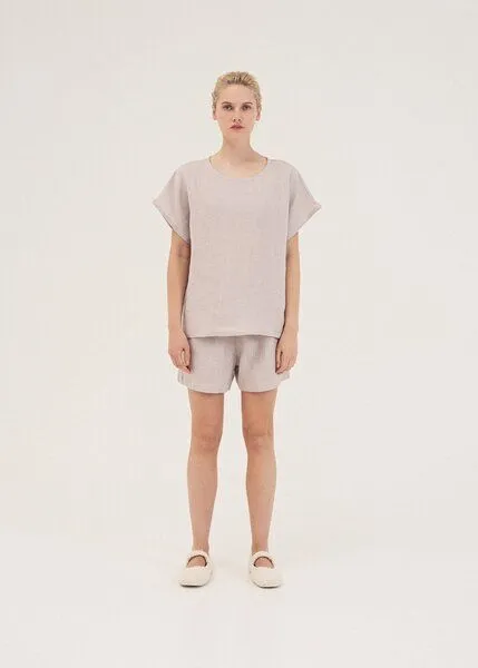 AmourLinen AmourLinen Kurzarm-Pyjama-Set CLOUD NINE, Creme, – Produktbild 1 von 4