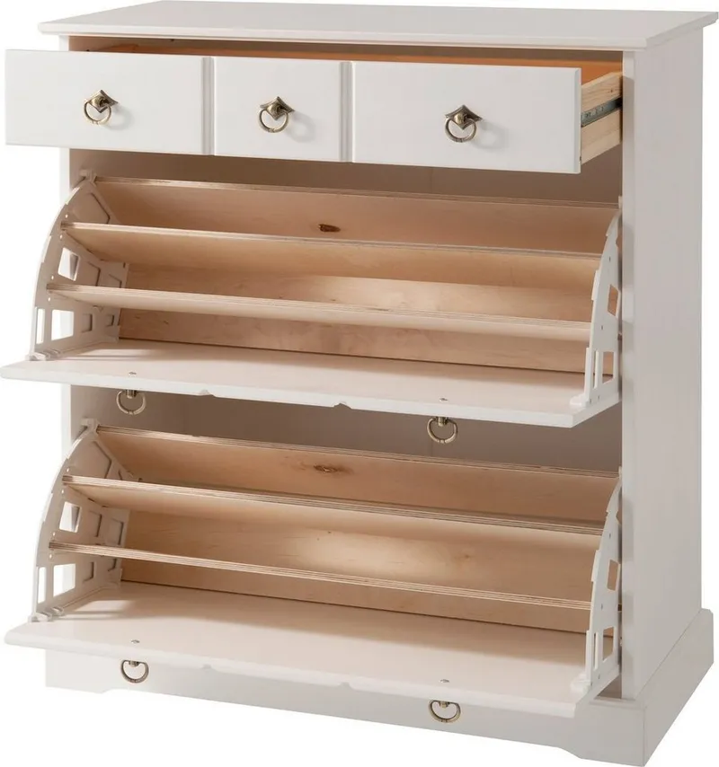OTTO home Schuhkommode Klera, Schuhkipper, Dielenmöbel, Landhausstil (Made in Europe), Breite 81 cm, aus massiver Kiefer, FSC®-zertifiziert, Weiß, – Produktbild 4 von 5