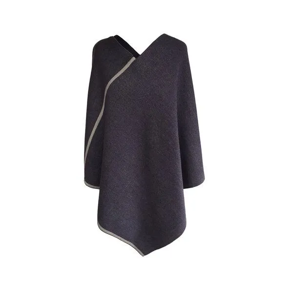 austriandesign.at austriandesign.at DreieckPoncho reversibel dünn aus extrafeiner Merinowolle, Violett/grau, – Produktbild 1 von 3