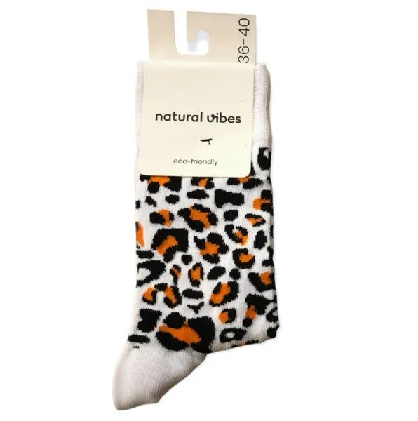 Natural Vibes Natural Vibes Leoparden Socken Bio GOTS | Bunte Socken | Herren Damen Socken, Weiss, – Produktbild 4 von 4