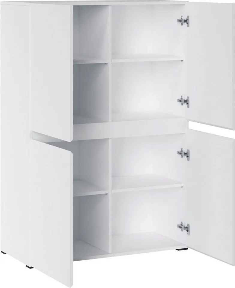 Home affaire Highboard Rimini, Hochschrank, Hochkommode, 4 Türen, Höhe 129 cm, Weiß, – Produktbild 3 von 5