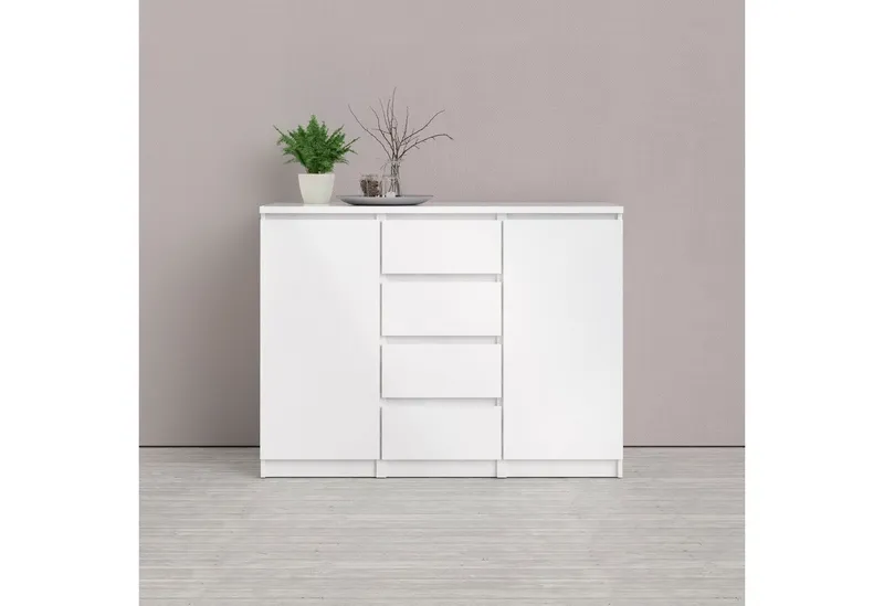 Home affaire Kommode Naia - 4 Schubladen & 2 Türen, grifflose Front, Made in Denmark (Breite: 121 cm, in mehreren Farben), Sideboard, skandinavisches & modernes Design mit viel Stauraum, Weiß, – Produktbild 7 von 8