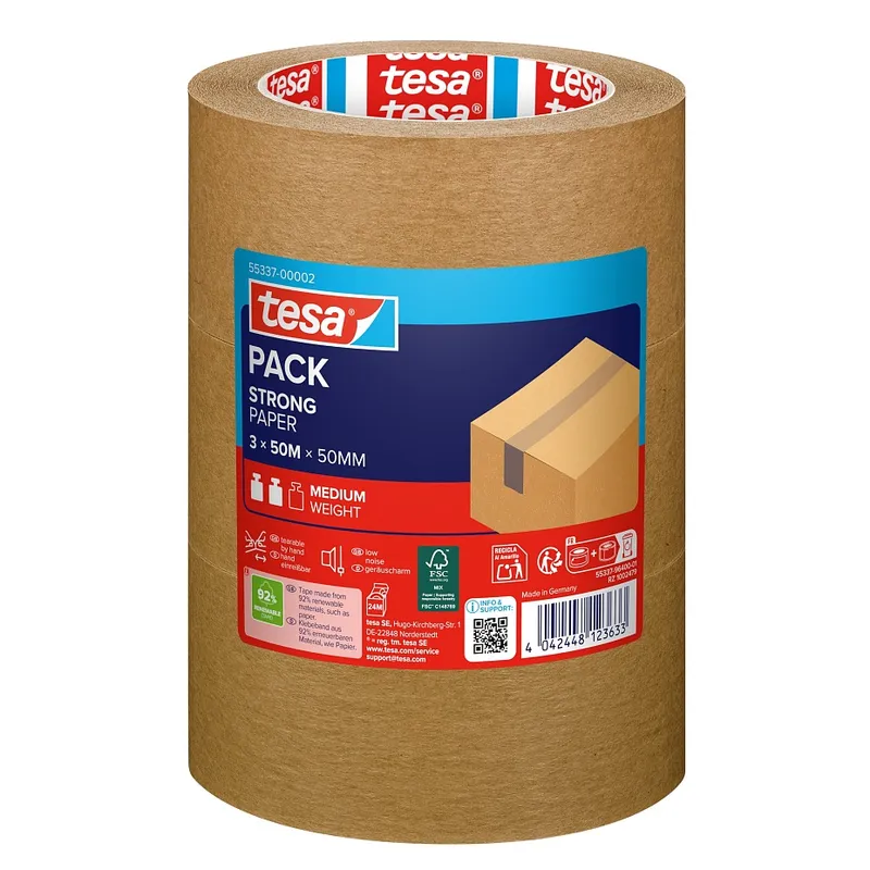 Tesa SE tesapack STRONG PAPER, 50 m x 50 mm, braun, 3 Rollen_ST – Produktbild 1 von 1