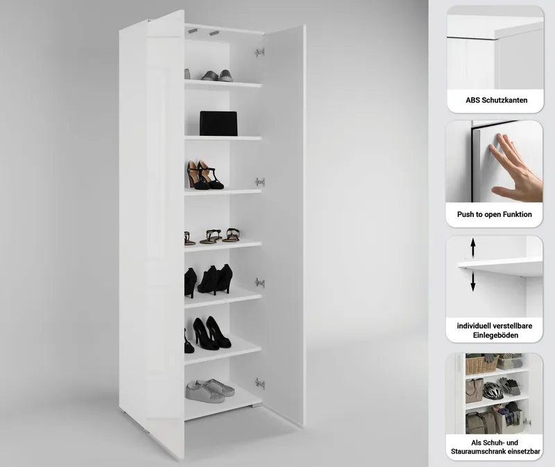 OTTO home Schuhschrank Paris 2-türiger griffloser geräumiger Schuhschrank mit einer Höhe von 200 cm, Braun, – Produktbild 1 von 4