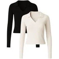 GORG GORG 2er Set Damen Bluse – Bio-Baumwolle & superweiches Modal, Schwarz/zartes beige, – Produktbild 1 von 1