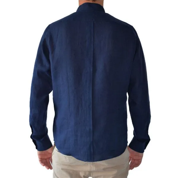 Lou-i Lou-i Leinenhemd mit Holzknöpfen - Stehkragenhemd, Blau, – Produktbild 3 von 3