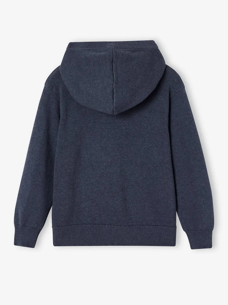 Vertbaudet Vertbaudet Kapuzenpullover mit Stickerei Jungen 30% Recycling-Baumwolle GRS-zertifiziert, Blau meliert, – Produktbild 2 von 5