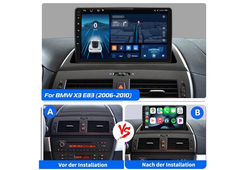 ESSGOO DAB+ Für BMW X3 E83 2004-2012 Carplay 9" Autoradio 6+128G Android 15 Autoradio (6GB+128GB, RDS, 4G LTE, Digitalradio (DAB), FM, SWC, Carplay Android Auto Bluetooth EQ USB GPS Navi WIFI Touchscreen), Schwarz, – Produktbild 4 von 5