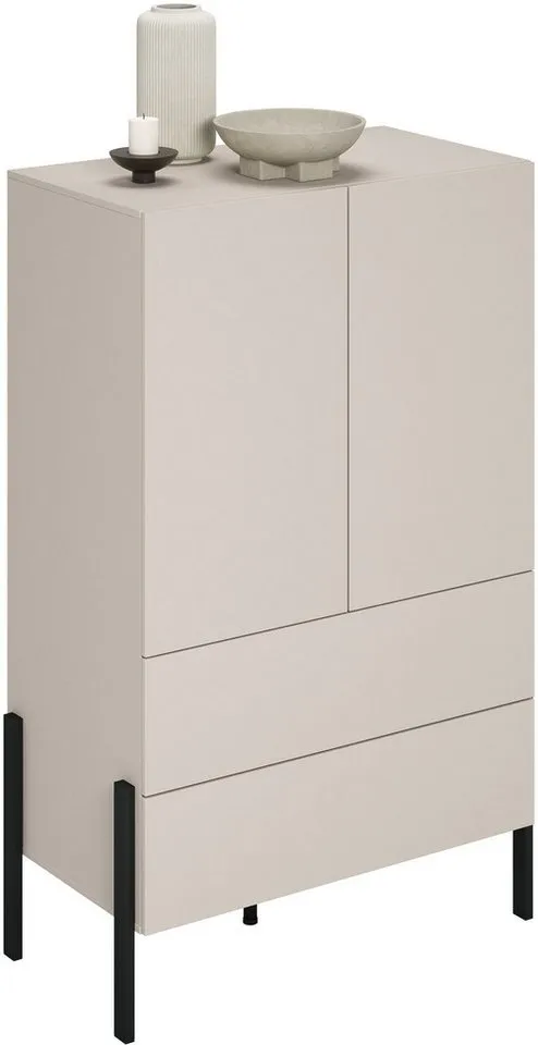 OTTO home Wäscheschrank Jukon, moderner griffloser Kleiderschrank, Metallfüsse, Made in Europe (90x150x50, ideal für kleine Räume oder Nischen) Mehrzweckschrank,2 Schubladen, 2 Türen, FSC-zertifiziert, Kaschmir | korpus: kaschmir, – Produktbild 3 von 5