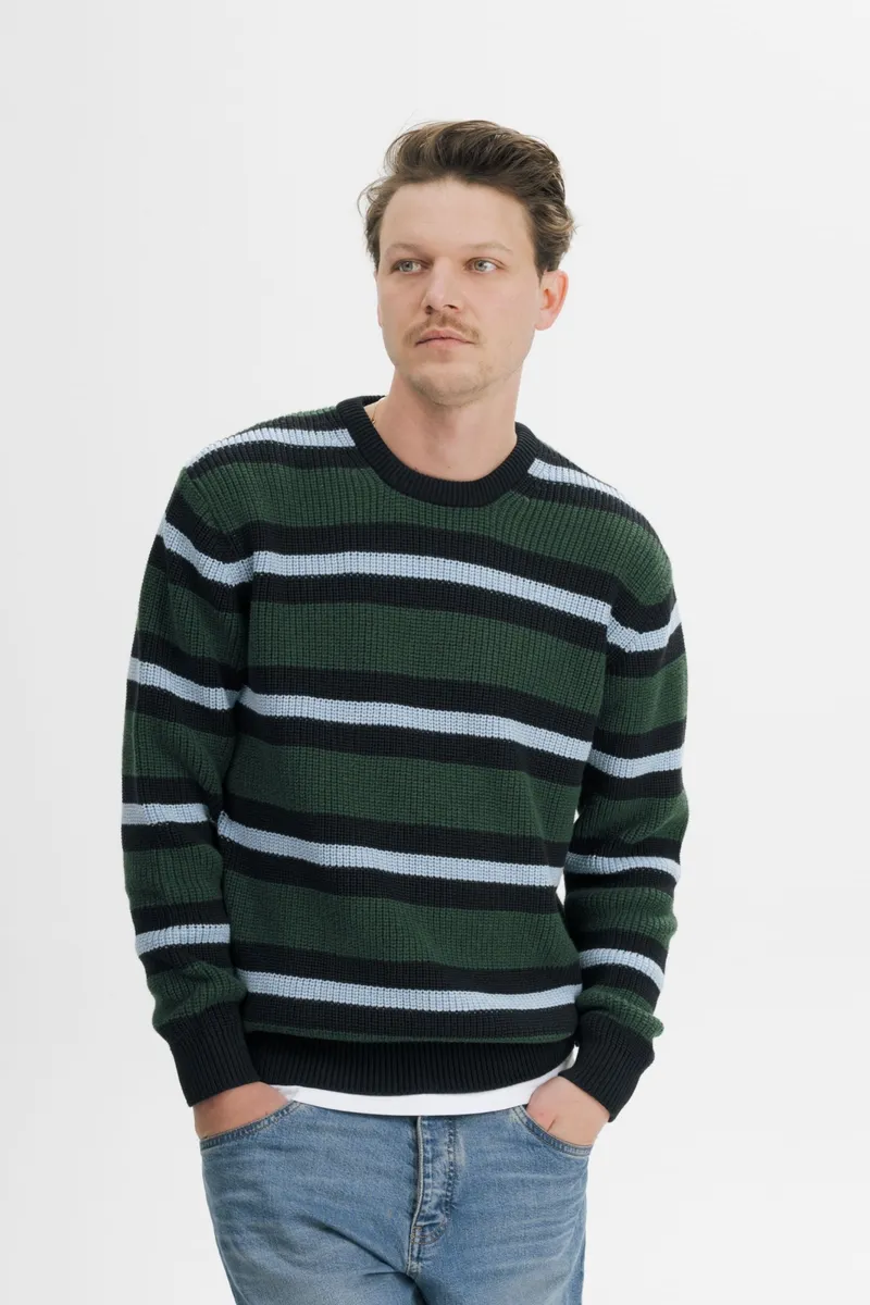 MELA MELA Herren vegan Strickpullover Ravi Forest Gestreift, Dunkelgrün, – Produktbild 2 von 2