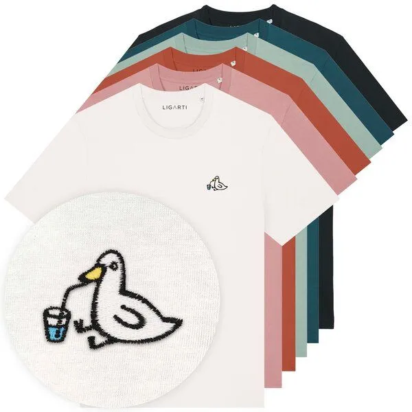 LIGARTI Besticktes T-Shirt – Piet die Ente – LIGARTI Tiermanufaktur, Petrol, – Produktbild 2 von 4