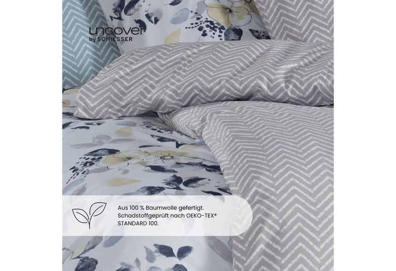 uncover by SCHIESSER Bettwäsche Grebur aus weicher Baumwolle mit einem dezenten Zickzackmuster, Renforcé, 2 teilig, OEKO-TEX® MADE IN GREEN, Grau, – Produktbild 3 von 5
